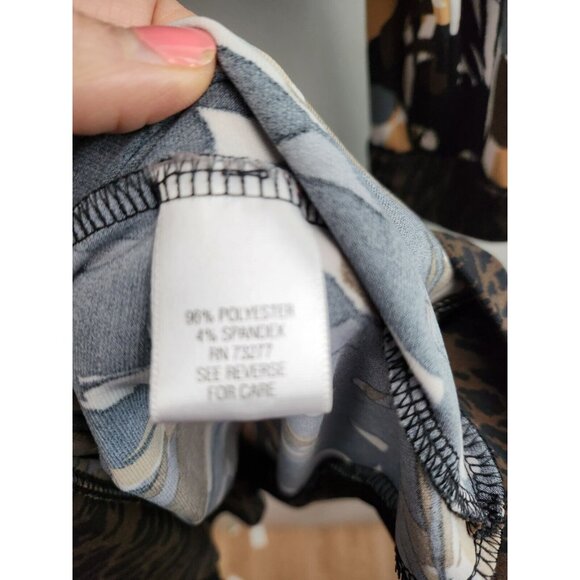 Dana Buchman Womens Top Medium Brown Black Abstract Belted Stretch 3/4 Sleeve - Picture 6 of 9